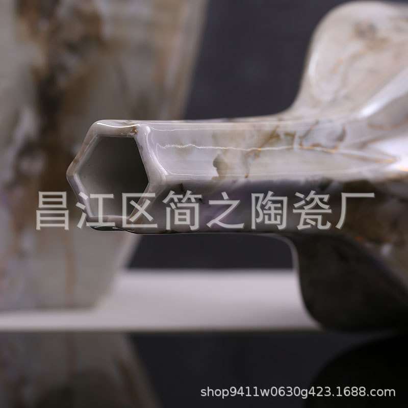 北欧经典大理石纹陶瓷花瓶摆件样板房售楼处家具城客厅陶瓷花器
