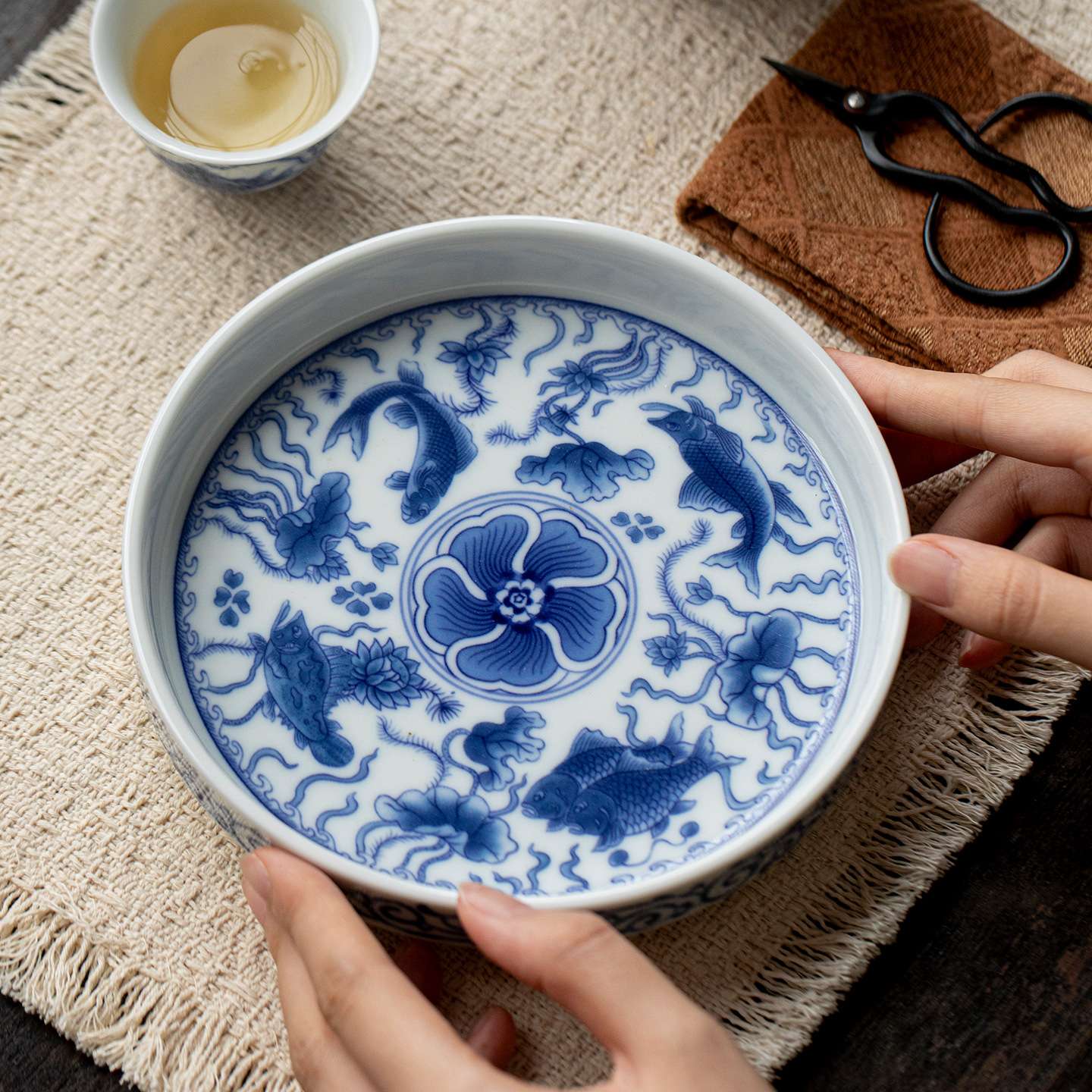 弥言仿古胎中式传统青花壶承家用盖碗茶壶托陶瓷干泡盘小茶台茶盘