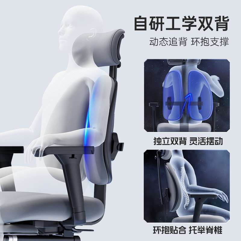 现货电脑椅办公座椅人体工学椅久坐护腰双背靠背椅4D扶手椅子可躺