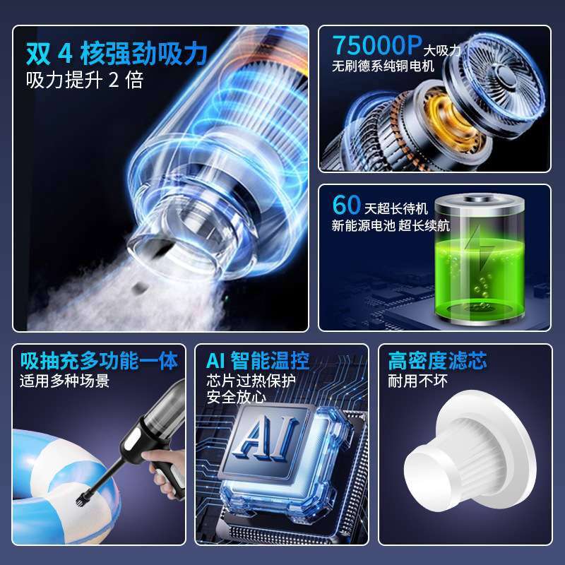 跨境新款车载吸尘器手持式车家两用吸尘器吹吸一体大功率汽车用品
