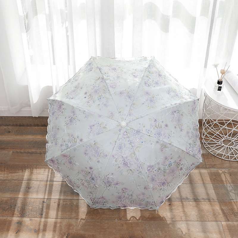 宝丽姿双层蕾丝伞花边晴雨两用刺绣三折伞公主洋伞防晒黑胶太阳伞