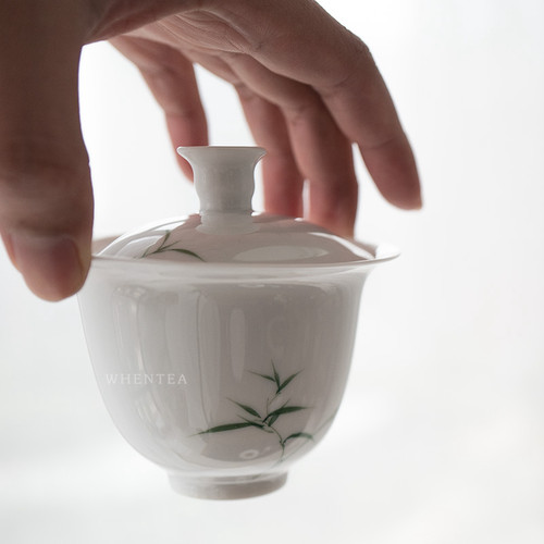 闻说景德镇市青竹三才盖碗 纯手绘釉下彩陶瓷白瓷茶具茶杯茶碗
