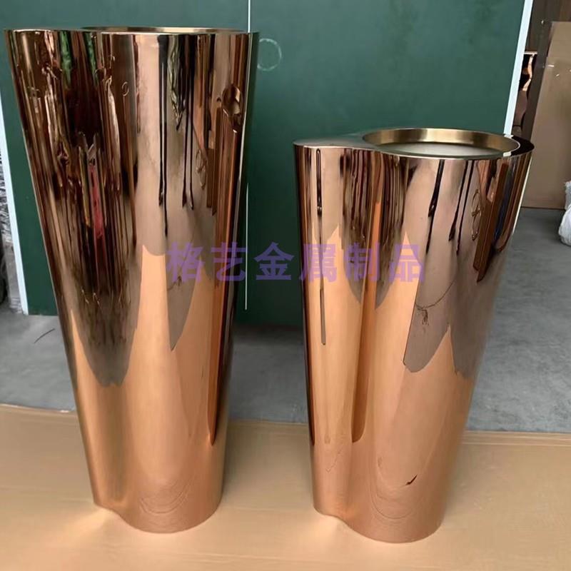 不锈钢花瓶 纽扣花器酒店大堂落地花盆 金属花瓶配饰软装