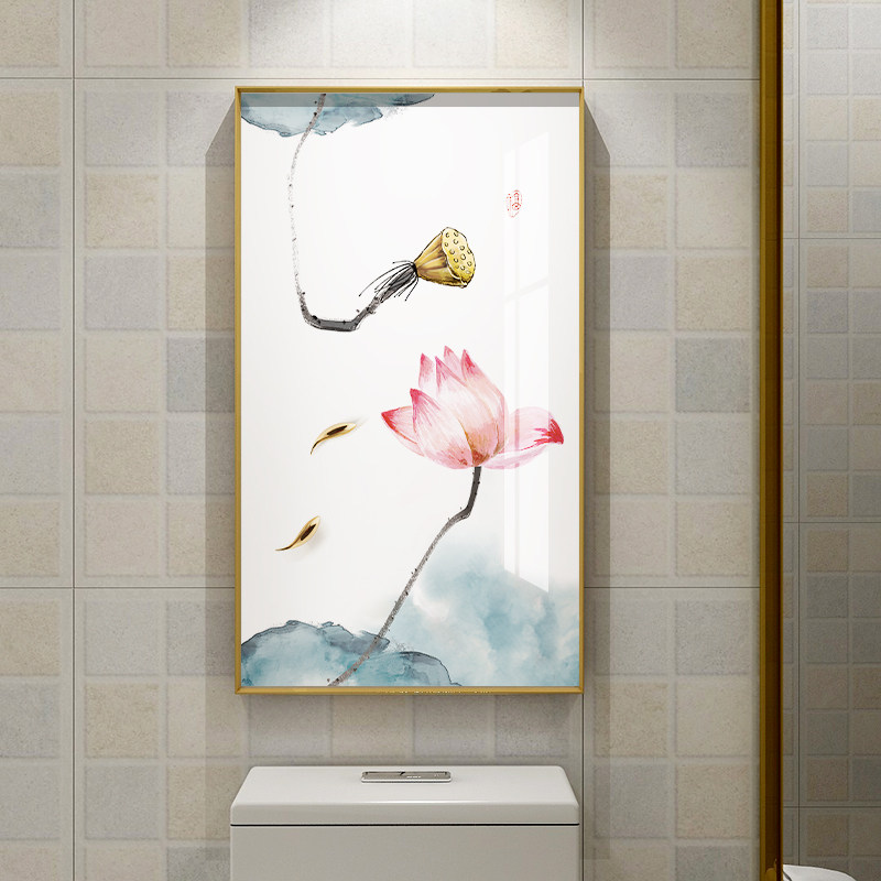 荷花图莲花新中式卫生间防水画洗手间挂画厕所门口装饰画浴室壁画