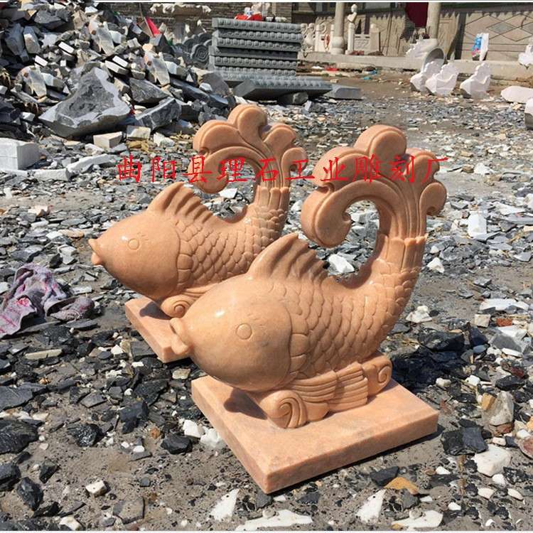 厂家供应石雕鱼大理石晚霞红欧式石雕喷水鱼汉白玉吐水鱼雕刻摆件