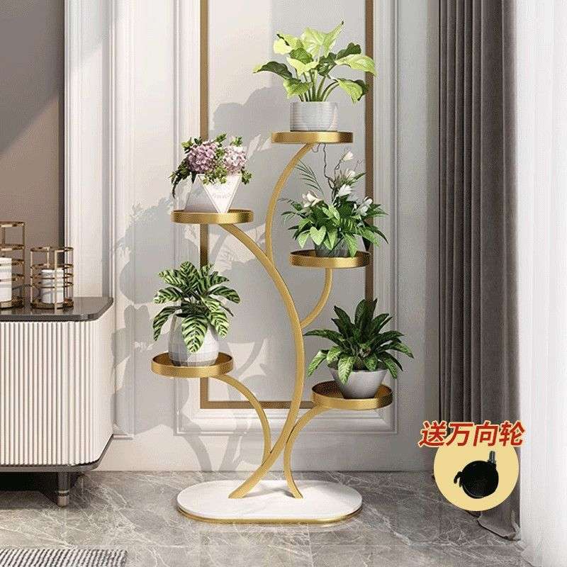 高端花架子客厅落地式阳台置物架多肉花架万向轮铁艺花盆托架多层