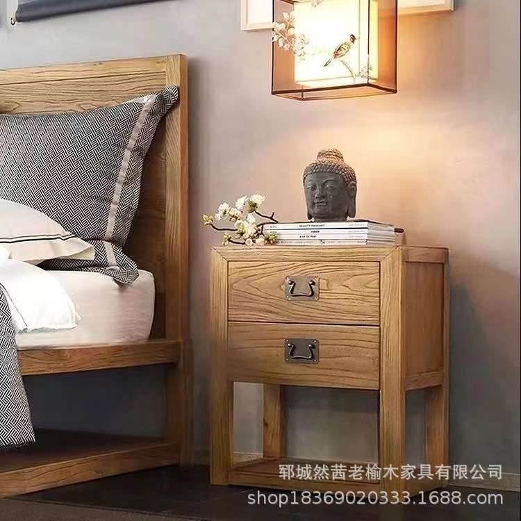复古老榆木床头柜家居卧室装饰床边收纳柜实木床头柜客厅边柜茶几