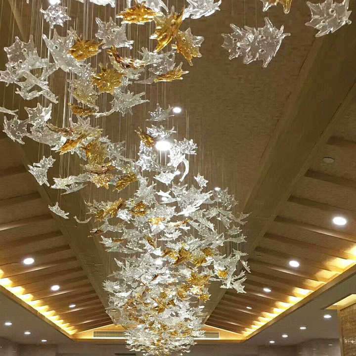 酒店大堂水晶吊灯别墅宴会厅枫叶造型非标工程售楼部沙盘灯具