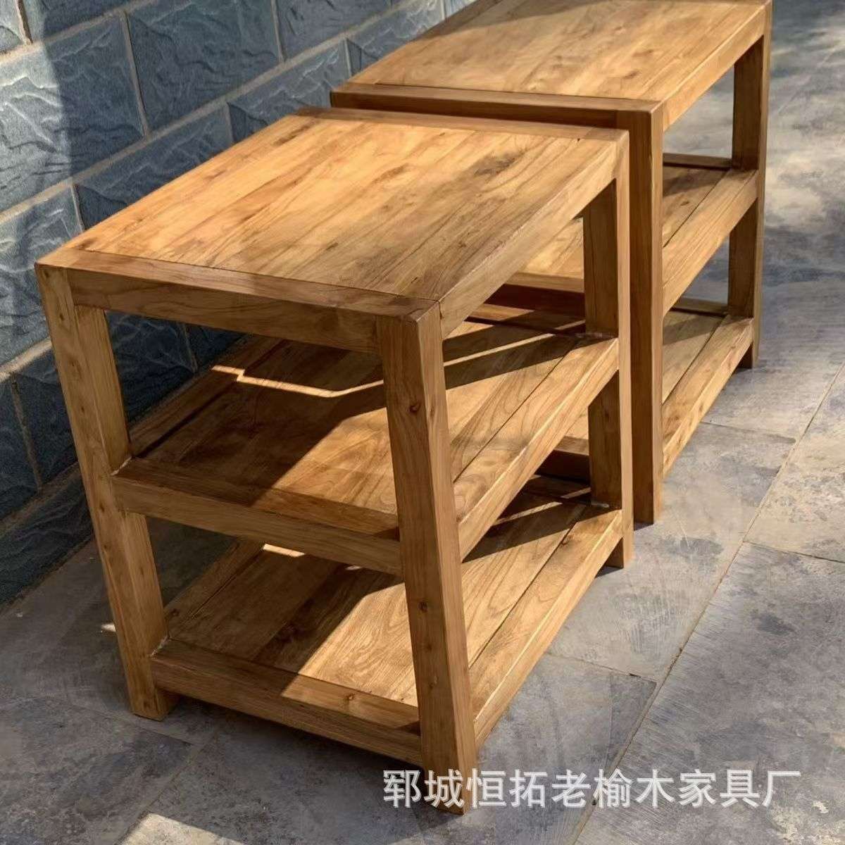 老榆木音箱功放机架鱼缸底座实木桌子简易水族底柜收纳柜民宿家用