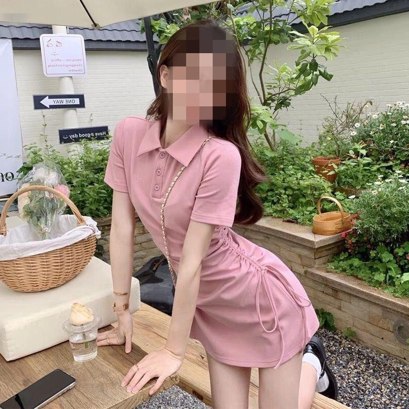 纯欲风少女POLO领修身显瘦连衣裙