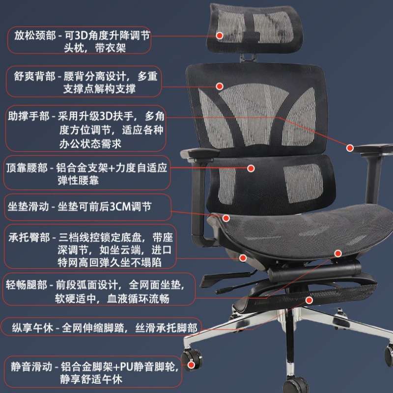 瑞景浠人体工学椅办公椅家用电脑椅舒适久坐可躺护腰老板椅电竞椅