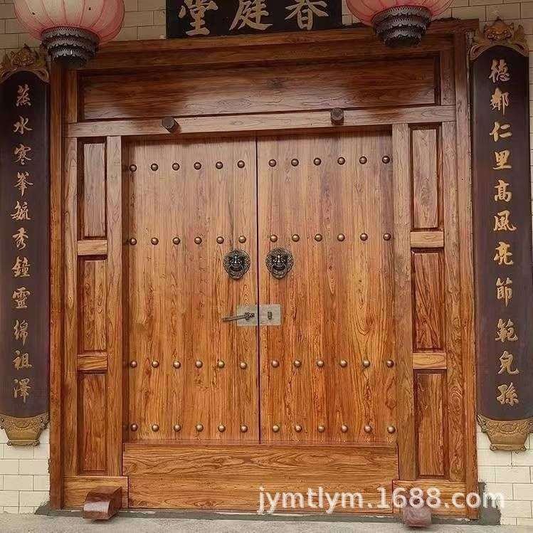 老榆木庭院门复古木门古建庭院祠堂农村双开大门中式仿古进户门