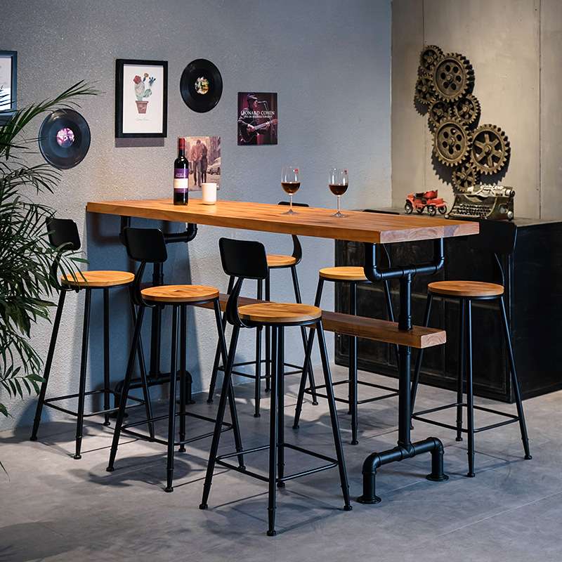 高脚酒吧吧台桌实木美式奶茶店桌椅组合家用简约长条桌子高脚靠墙