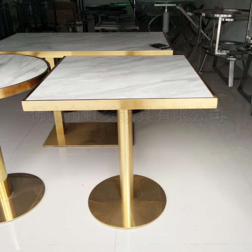 后现代不锈钢金色边框餐椅轻奢大理石方桌洽谈桌酒店餐厅网红餐桌