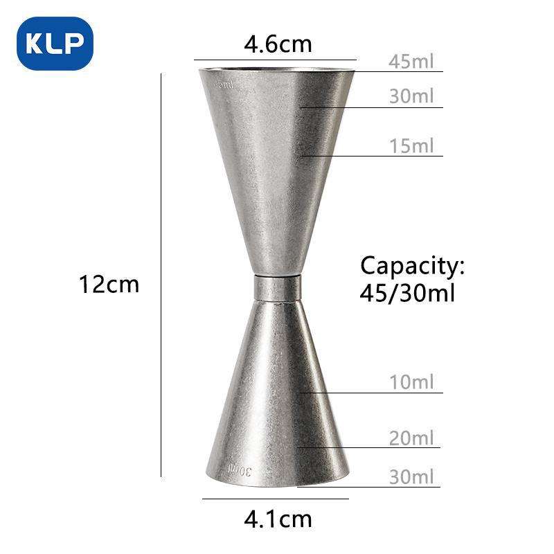 KLP瘦腰圆环雪花银色量杯30/45ml震光内壁有清晰刻度和标注盎司器