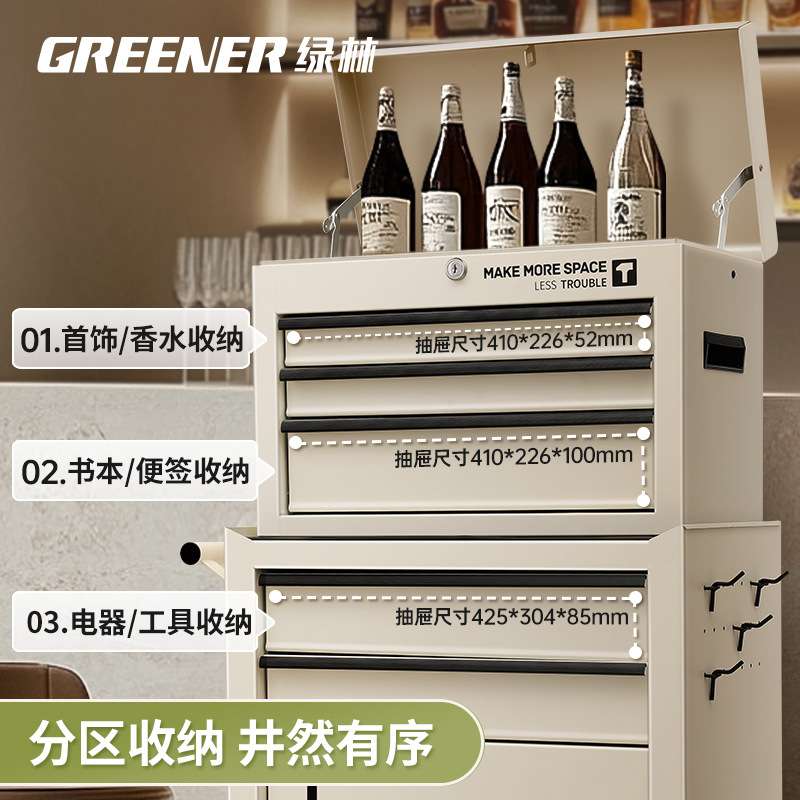 绿林收纳车工业风收纳柜推车画室咖啡画室收纳移动抽屉置物架
