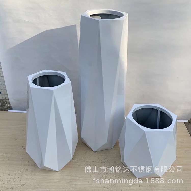 不锈钢创意花盆304#201#烤漆白色组合铁艺花器户外绿植花槽花坛