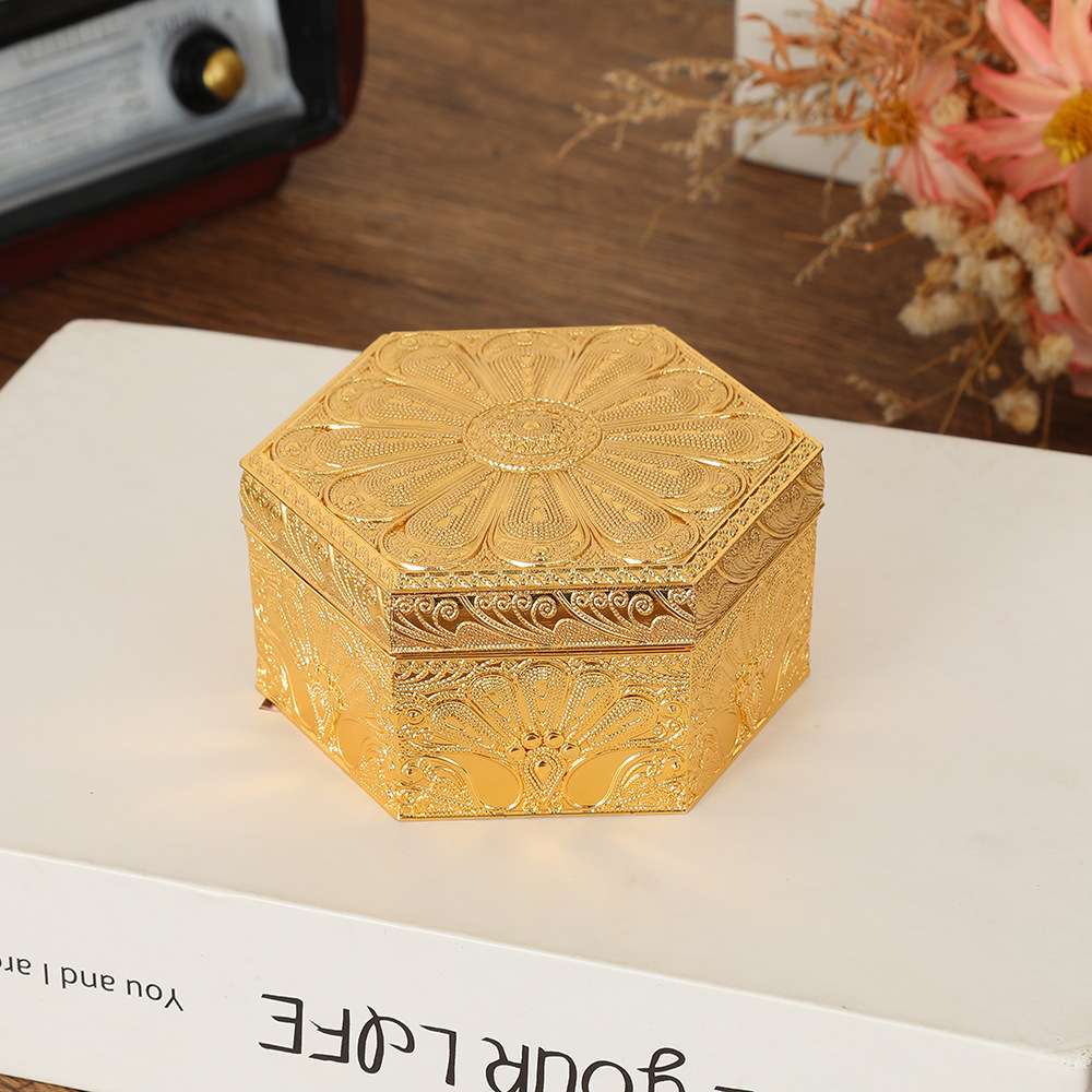宫廷风六边形首饰盒精美花边轻奢饰品收纳盒卧室装饰品盒子