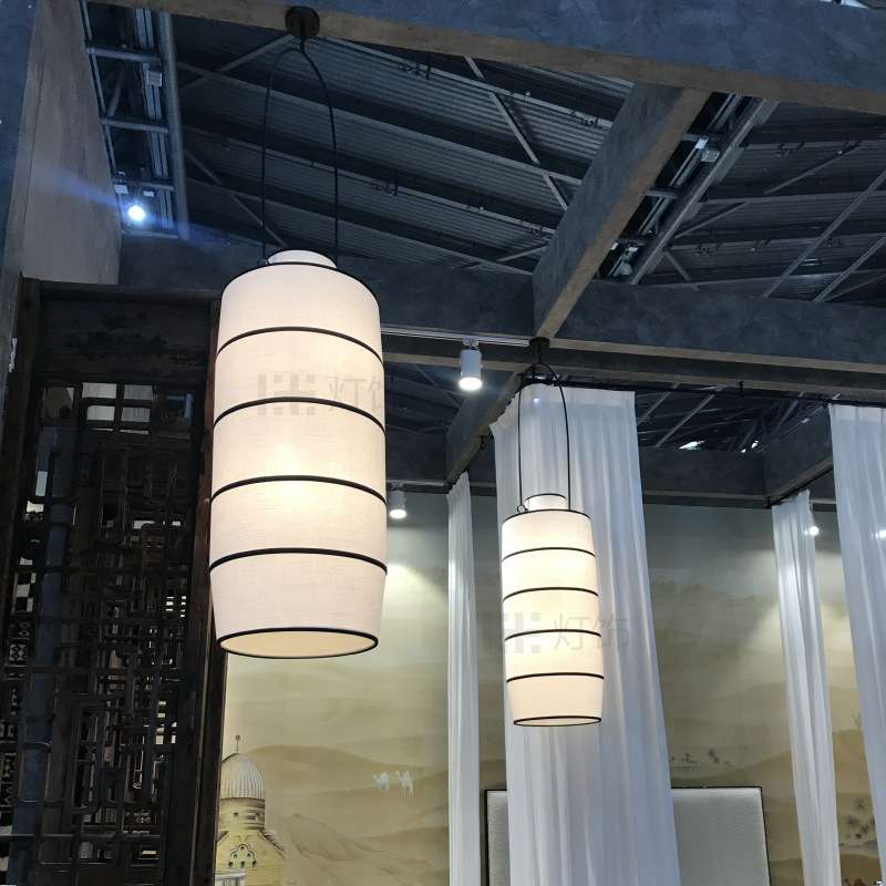 设计展禅意新中式酒店吊灯亚麻布艺灯具别墅大堂售楼处接待区吊灯