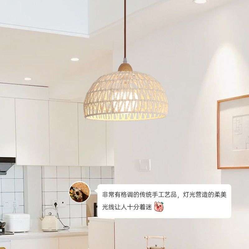 新款 餐厅吊灯日式原木编织餐桌灯复古名宿酒店藤艺客厅饭桌灯