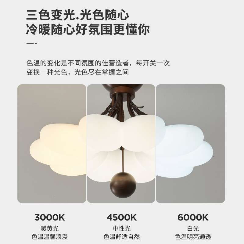 中古奶油风主卧室房间灯简约网红花朵儿童房间超亮LED护眼吸顶灯