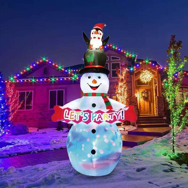 跨境圣诞节气模LED发光充气头顶企鹅圣诞雪人摆件户外庭院装饰