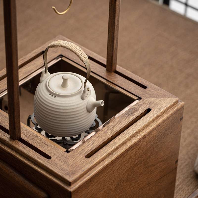 胡桃木火钵碳炉实木家用煮茶炉烤火炉原木新中式围炉煮茶炭火炉