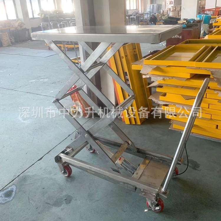 不锈钢手动平台车 304移动液压升降模具平台车 脚踩手推车