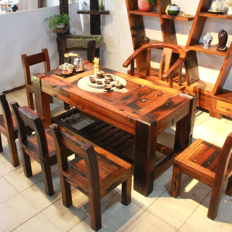 老船木茶台古船木茶桌客厅阳台泡茶台桌椅组合加工新中式禅意茶几