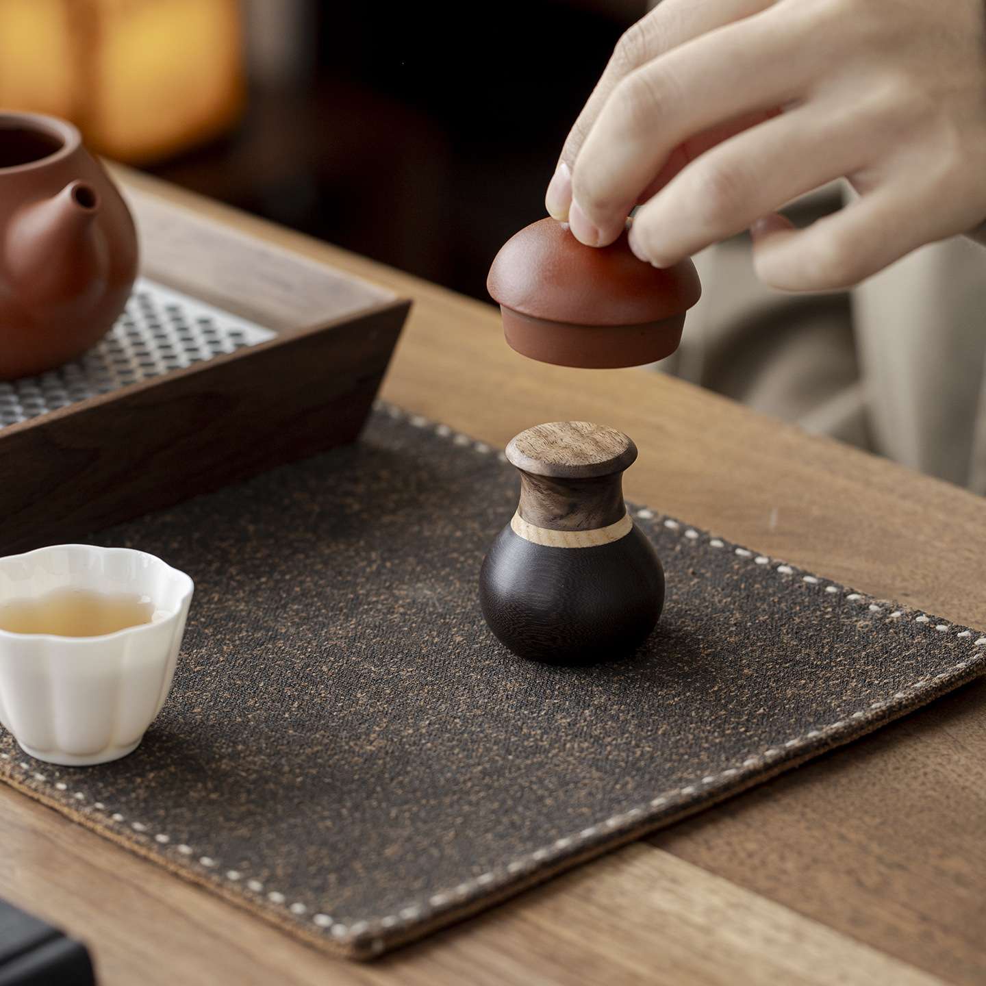 中式胡桃木茶杯盖架电木盖置紫砂茶壶盖托实木茶具盖子架茶道配件