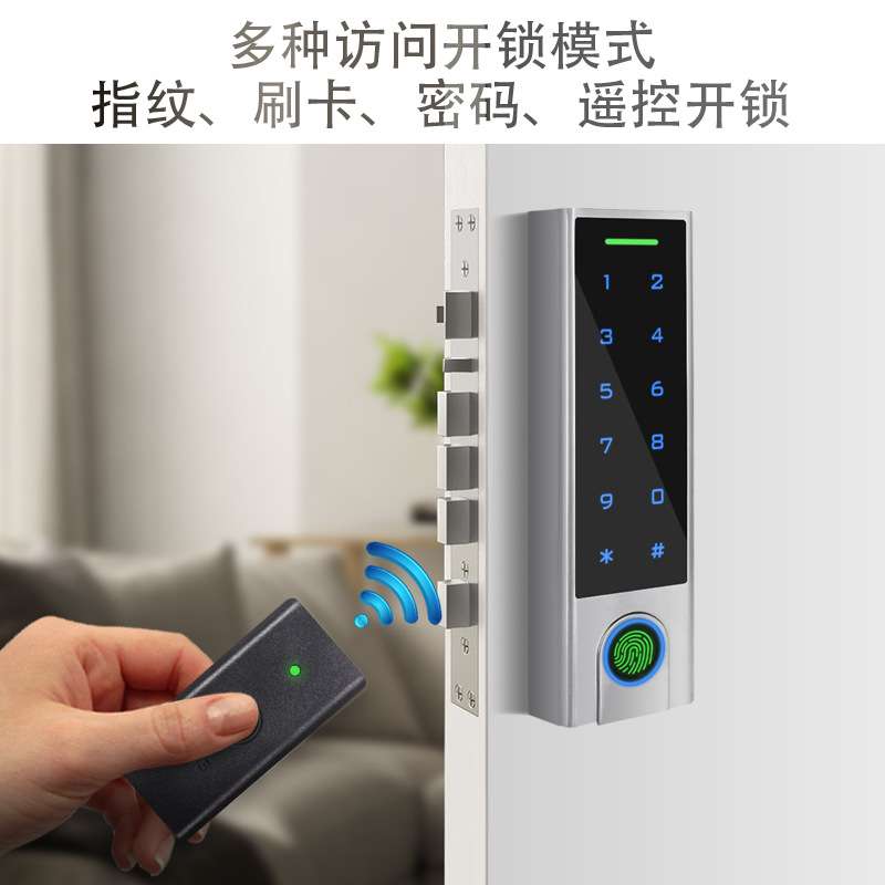 厂家直供锌合金433滚动码触摸指纹带刷卡遥控密码无线门禁套装锁