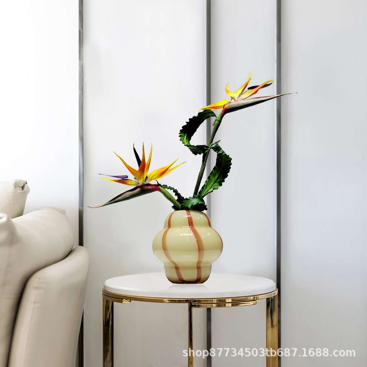 轻奢天堂鸟插花艺术摆件客厅茶几餐厅桌面简约仿真假花售楼处摆设