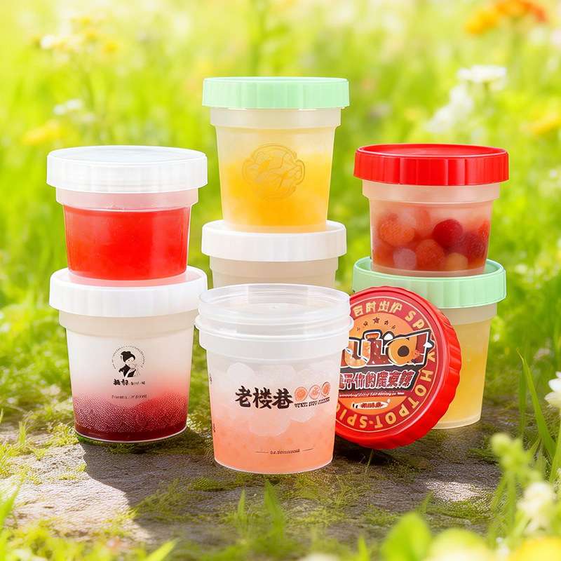 PP圆形保鲜盒塑料圆筒冰淇淋罐酸奶罐带盖密封罐密封保鲜高脚罐