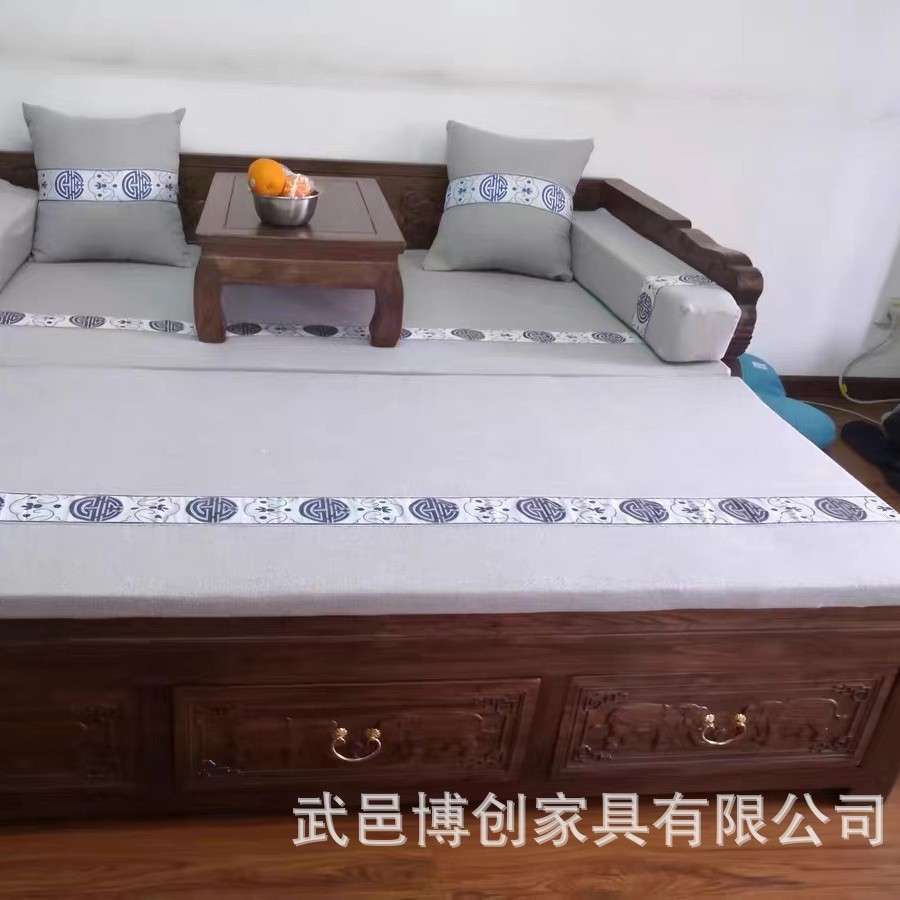 老榆木推拉罗汉床大象储物伸缩床沙发床多功能储物床多功能双人床