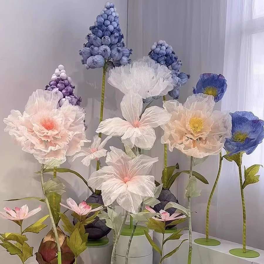电动机械开合会动的仿真花居家真丝花装饰摆件橱窗渐变色婚庆道具