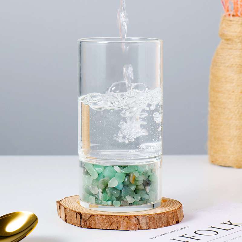 跨境热销天然水晶碎石杯高硼硅玻璃杯净化消磁保健能量水疗杯