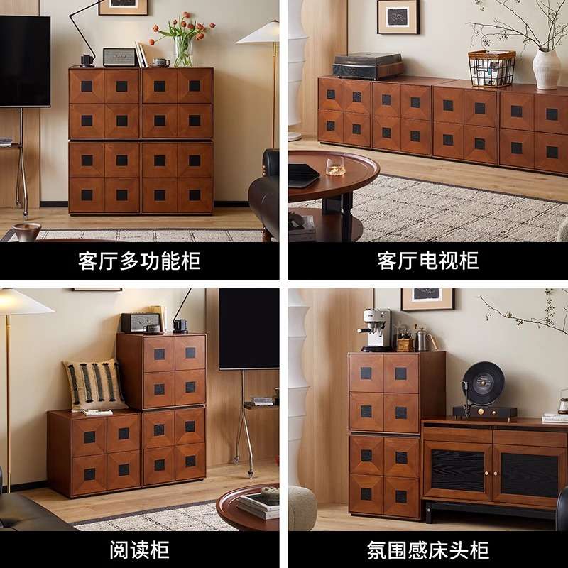 床头柜中古风实木复古卡门柜家用客厅边柜卧室收纳柜简约现代斗柜