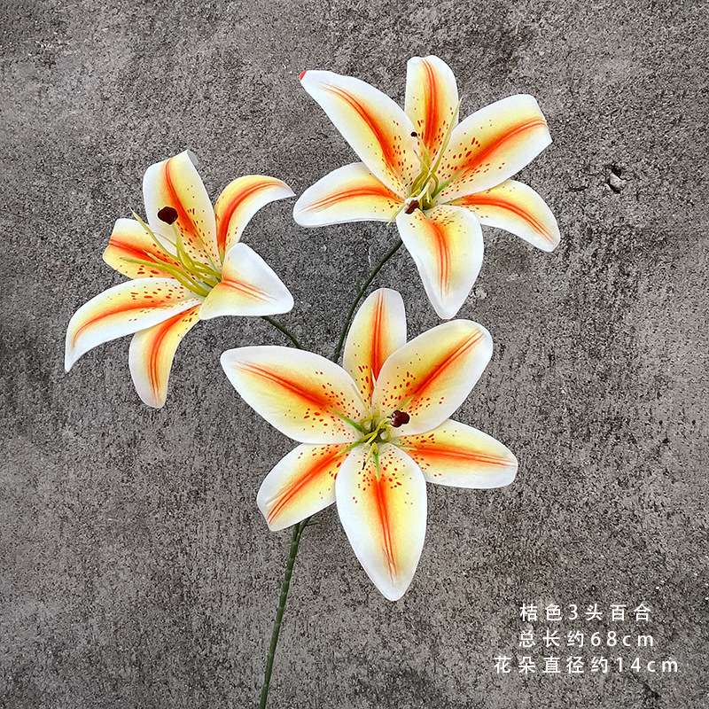 婚庆3头百合仿真花3D打印婚礼路引背景花艺家居酒店摆件橱窗造景