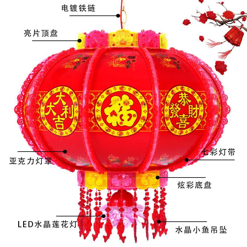 2025新年七彩旋转LED走马灯注塑工艺圆形发光灯笼春节装饰品