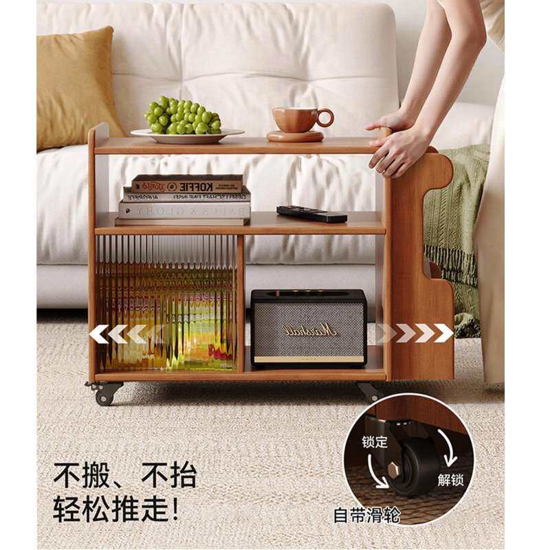 边几实木中古风可移动储存沙发边角柜小户型家用客厅多功能置物架
