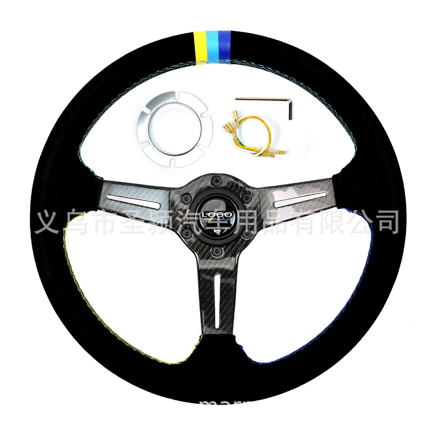 14寸改装运动赛车方向盘麂皮绒碳纤支架 JDM三色改装通用快拆方向