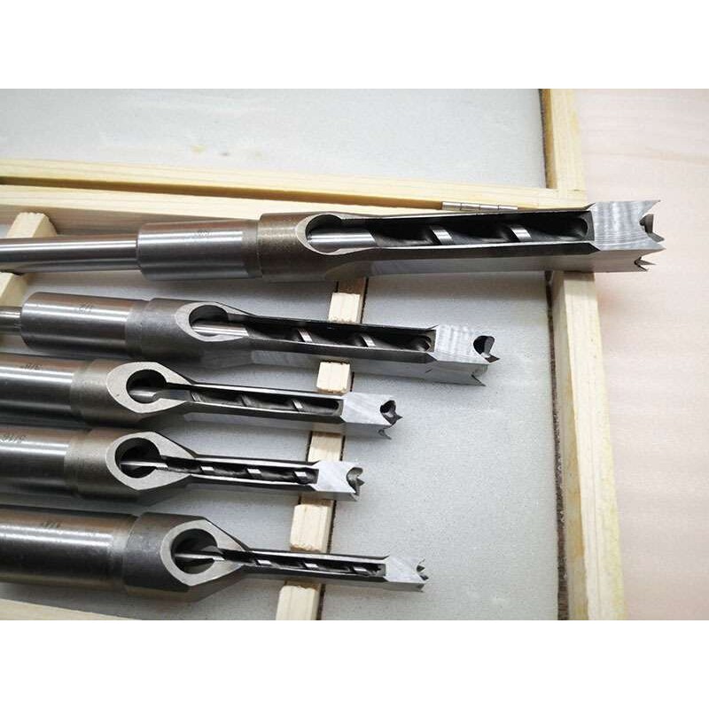 青岛厂家促销木工打榫机台钻方形打孔工具钻头五件套装木盒装
