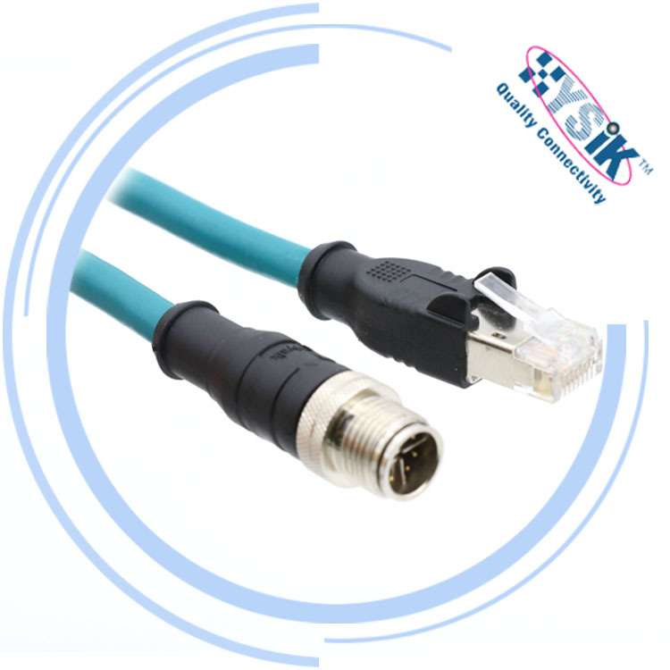 M12连接器 X型8芯直公头转RJ45水晶头 工业相机双屏蔽网线