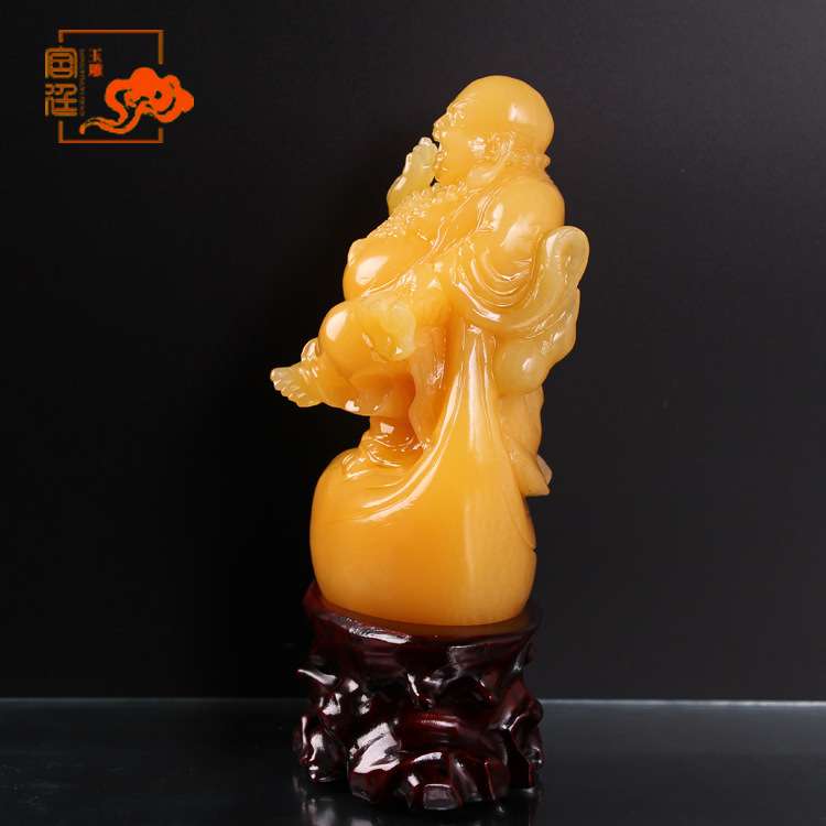 厂家供应米黄玉玉雕布袋佛摆件装饰品厂家直销 雅致黄玉佛雕刻