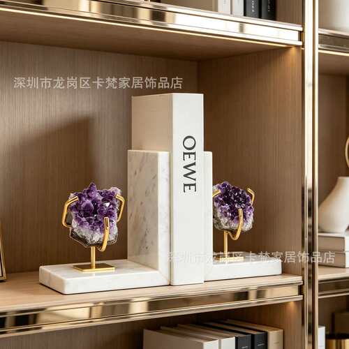 美式简约样板间客厅玄关柜书柜酒柜装饰品设计师软装书档书靠摆件