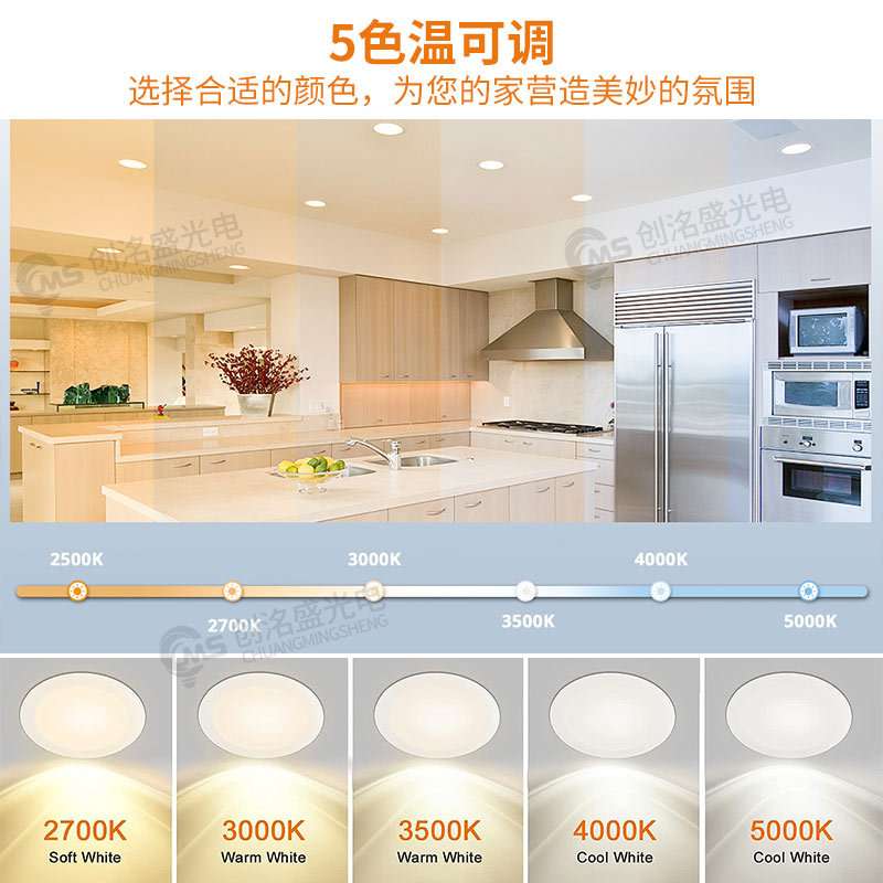 美规6寸110V圆形LED面板灯嵌入式筒灯工程商用 客厅家用铝材筒灯