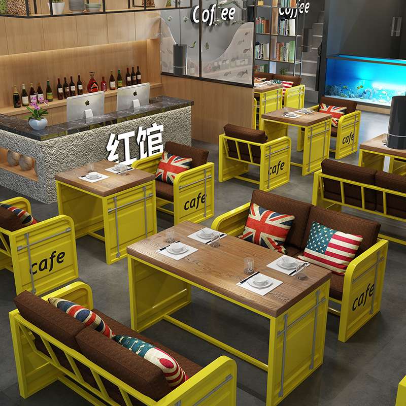 美式铁艺卡座沙发 LOFT复古创意集装箱奶茶店桌椅组合 西餐厅桌椅
