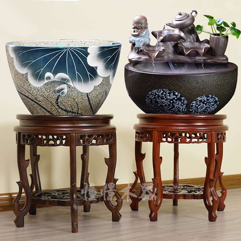 实木中式圆形鱼缸架花架水缸架子木质客厅花瓶盆景酒坛架奇石底座