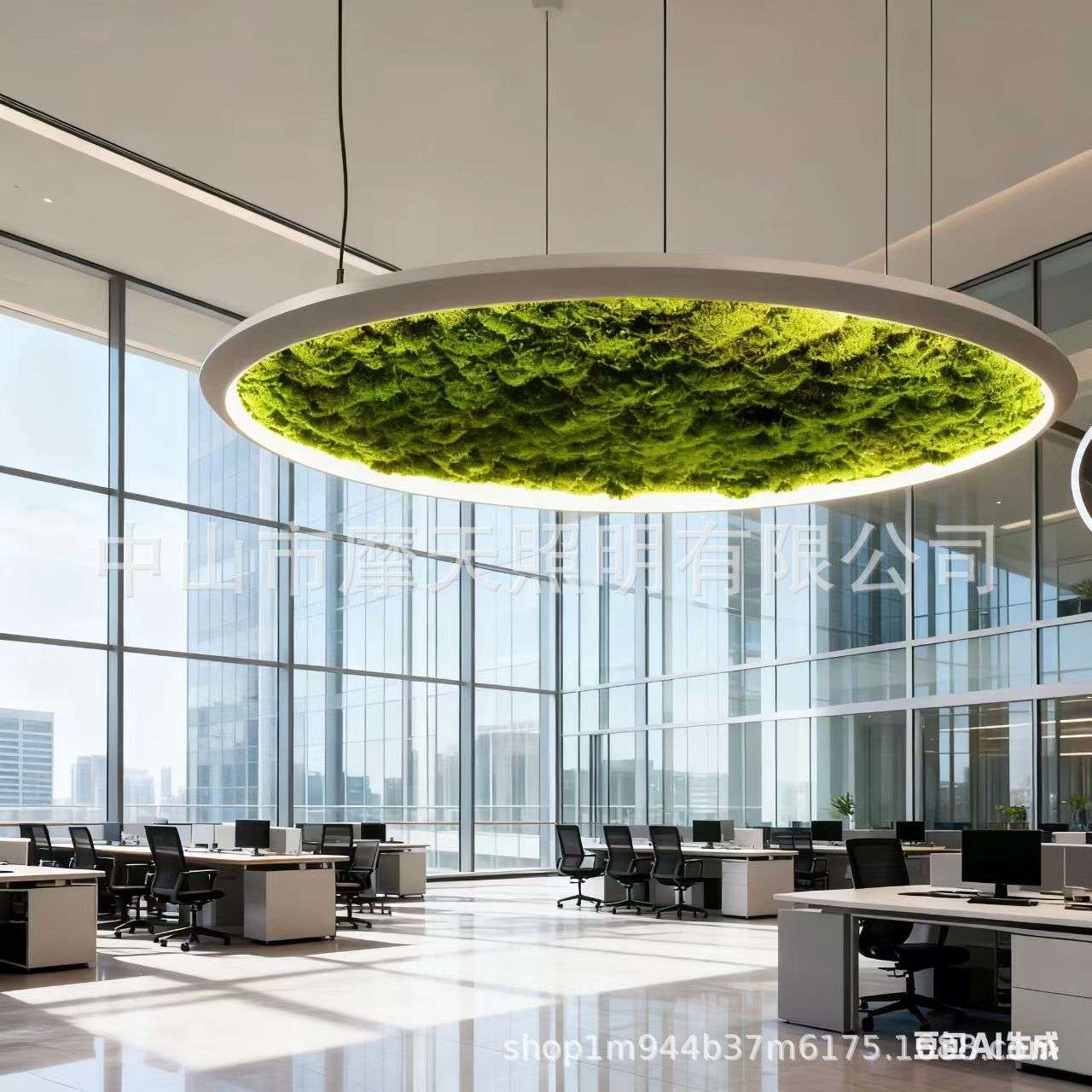 仿真绿植吊灯圆形吊灯调光灯具DALI可控硅0-10V咖啡厅办公楼休闲