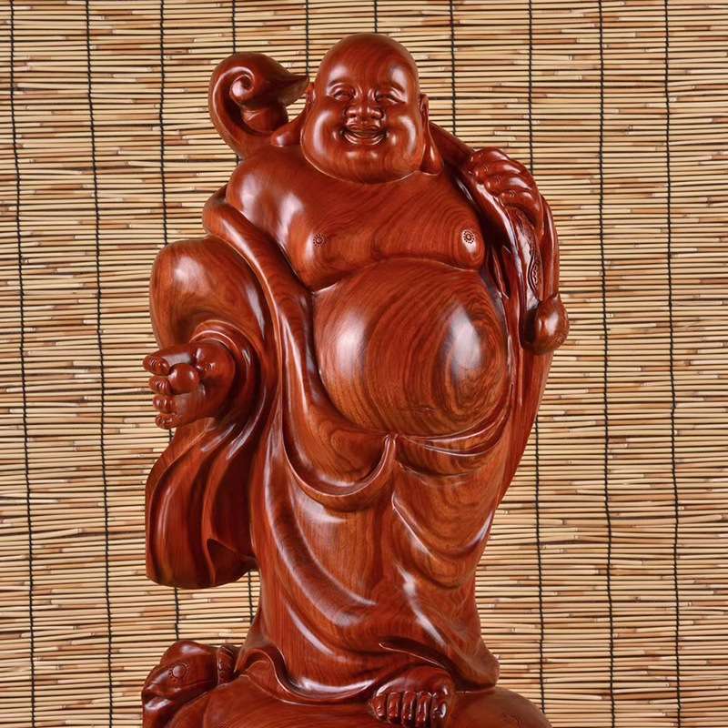 花梨木送宝弥勒木雕雕刻家居摆饰摆件客厅玄光书房装饰工艺品送礼